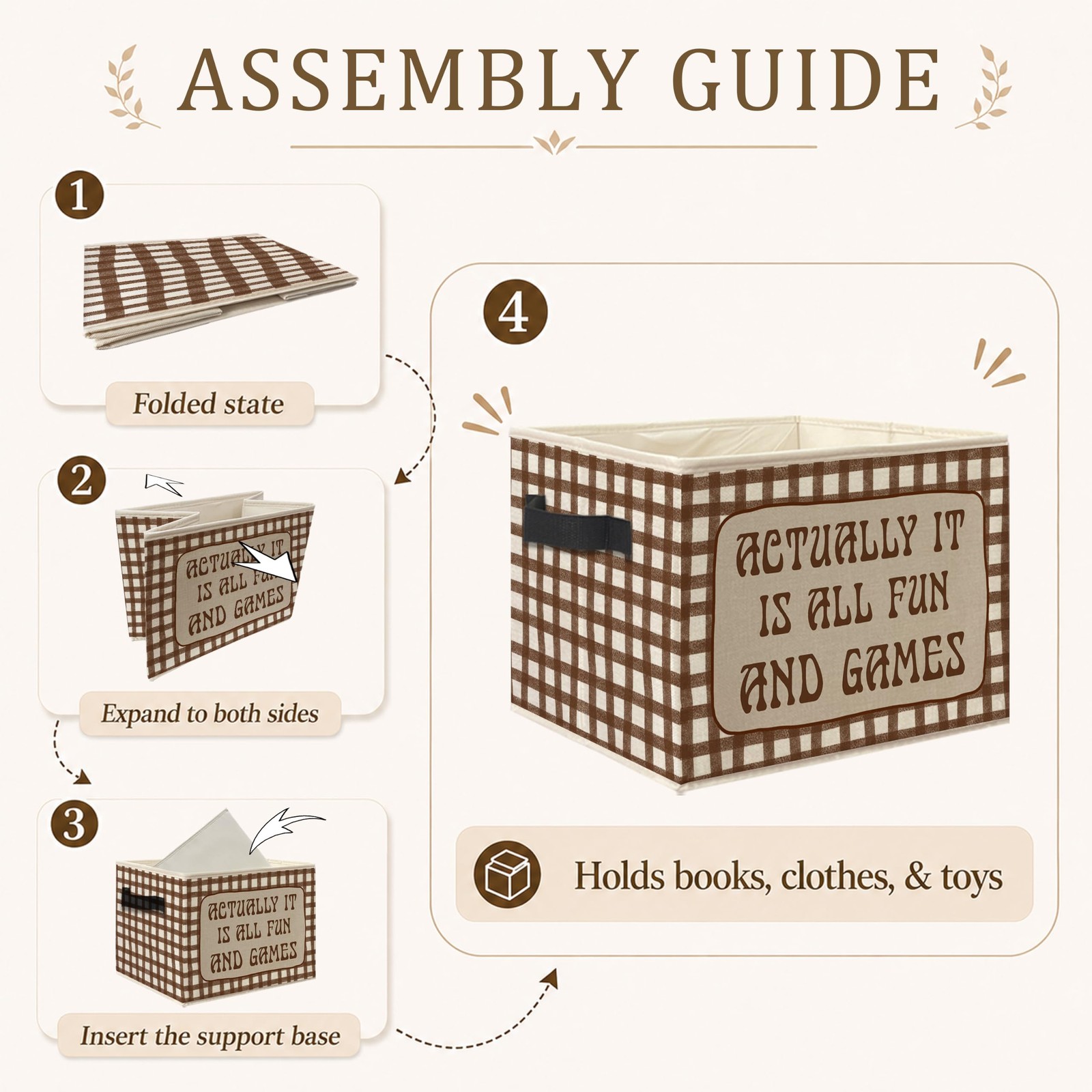 Retro Brown and White Checkered Foldable Storage Bins Box
