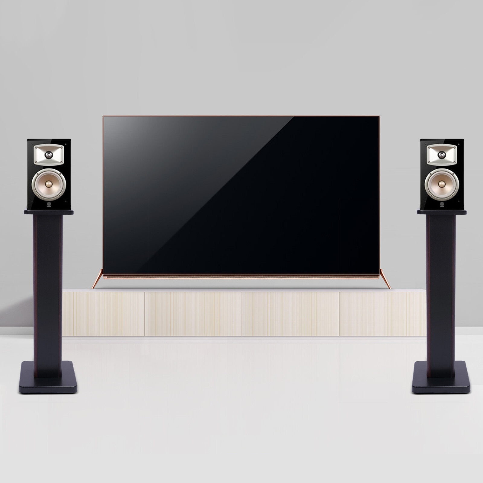 28" 1 Pair Bookshelf Speaker Stands Surround Sound Home Theater Black Walnut PVC