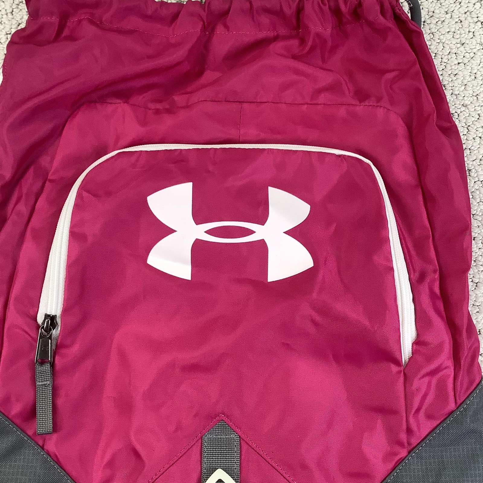 Under Armour Drawstring Backpack Sackpack Pink Gray Gym Bag UA Logo