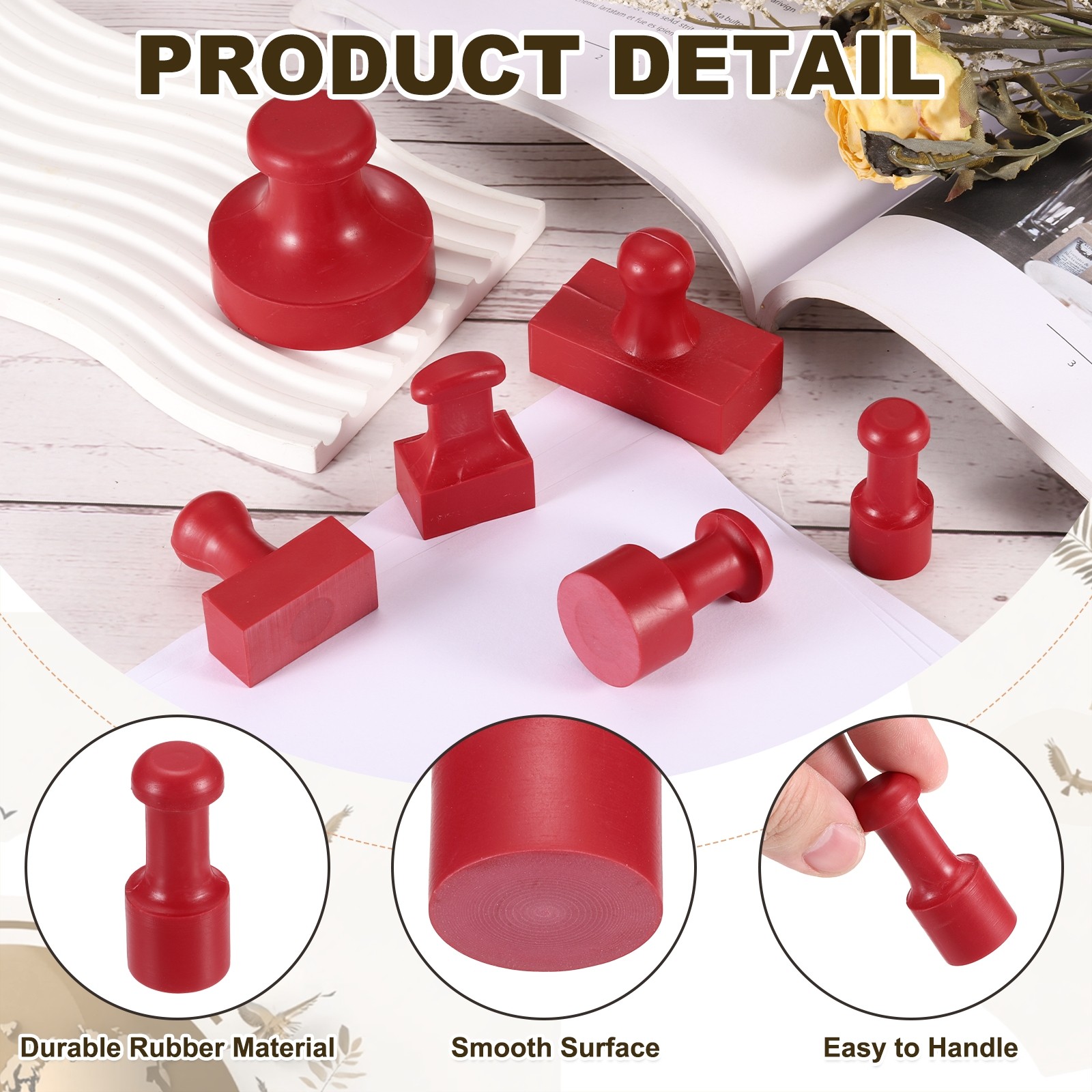 20mm Stamp Rubber Round Handle, 2 Pcs Rubber Stamp Mounts, Red