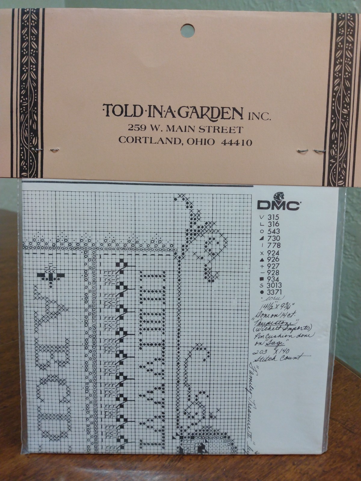 Told in a Garden Cross Stitch Pattern - Sampler (14.5" x 9.75") NIP