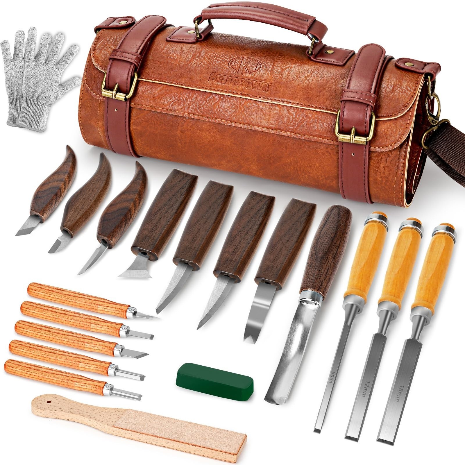 Wood Carving Kit, 20Pcs Wood Carving Tools with Leather Storage Bag, Whittlin...