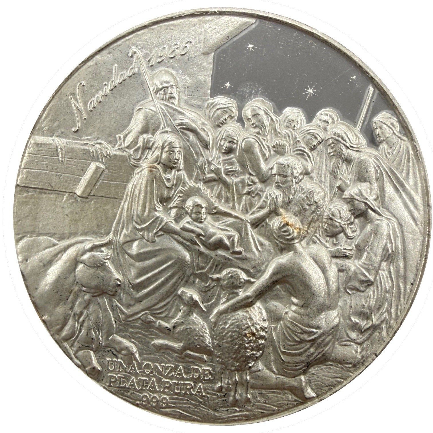 1986-MEXICO Proof Cameo 1oz SILVER MEDAL-METROPOLITAN CATHEDRAL-Birth of Jesus-