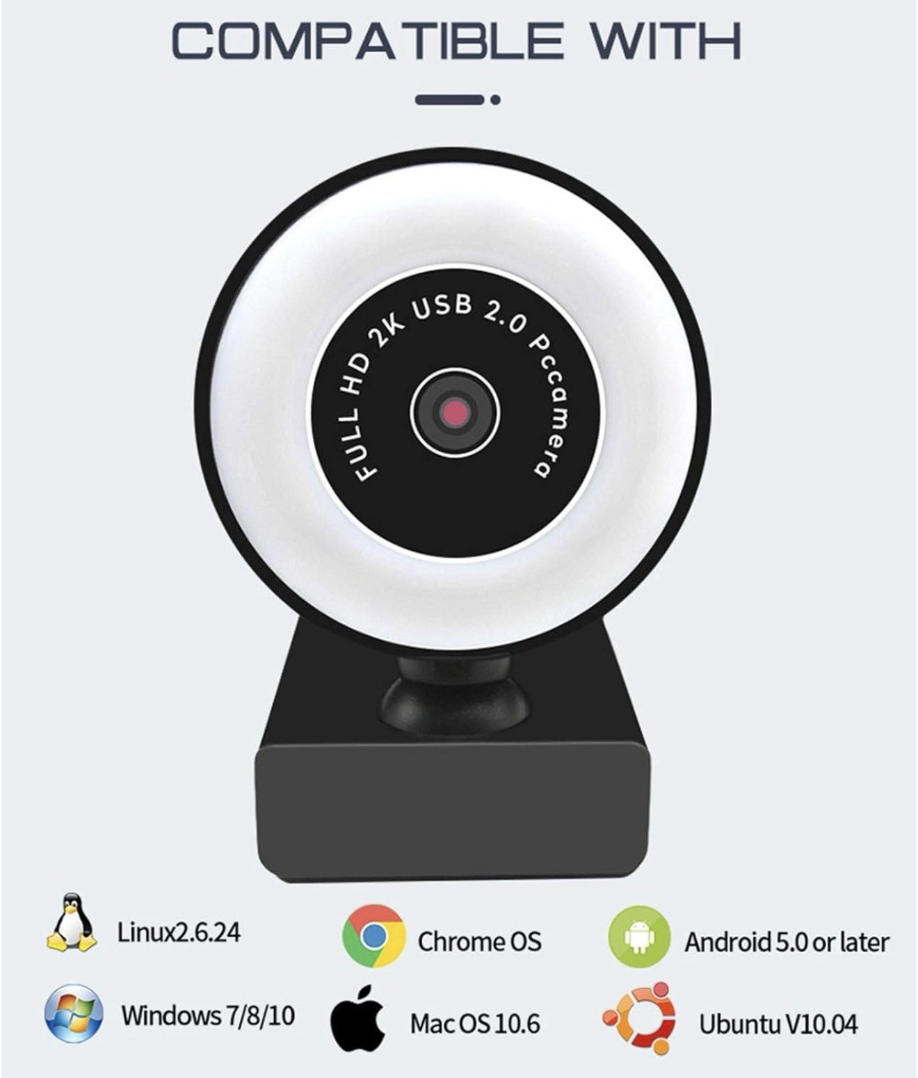 Webcam w/ Microphone Ring Light Pro USB Computer HD Web Cam - A0224