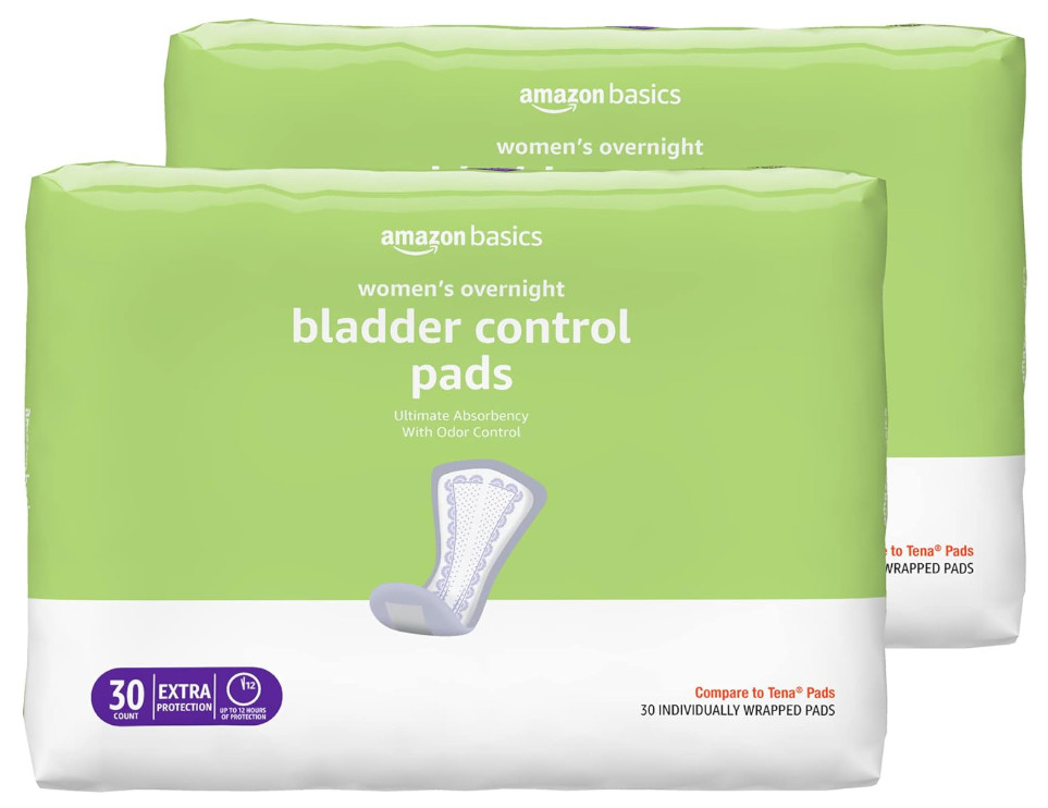 Amazon Basics 60 Pack Overnight Unscented Women's Regular Incontinence Pads
