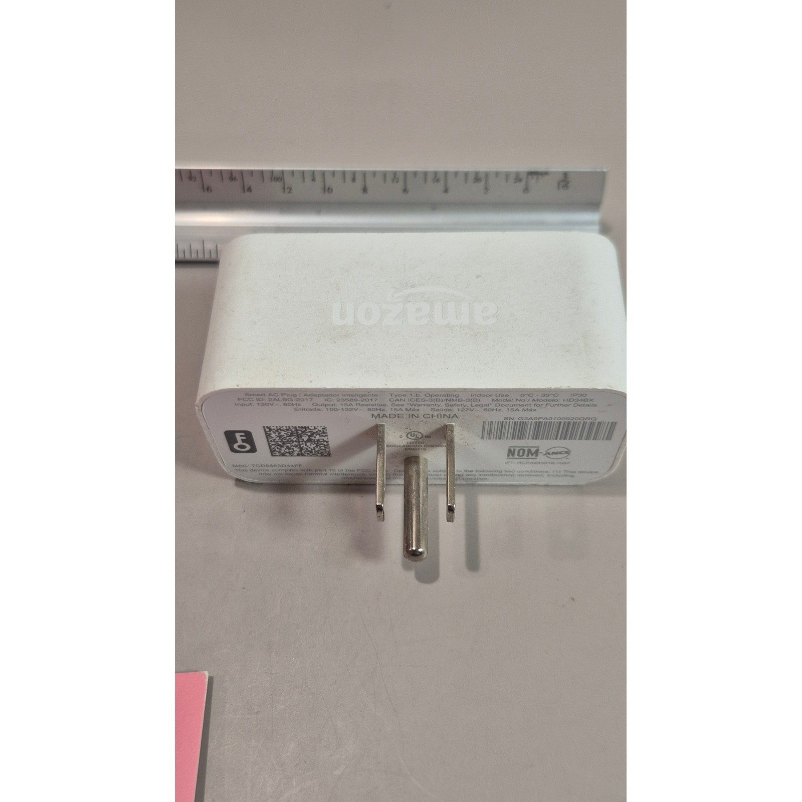 Amazon Smart Plug White Wi-Fi Alexa Compatible Smart Outlet Model HD34BX