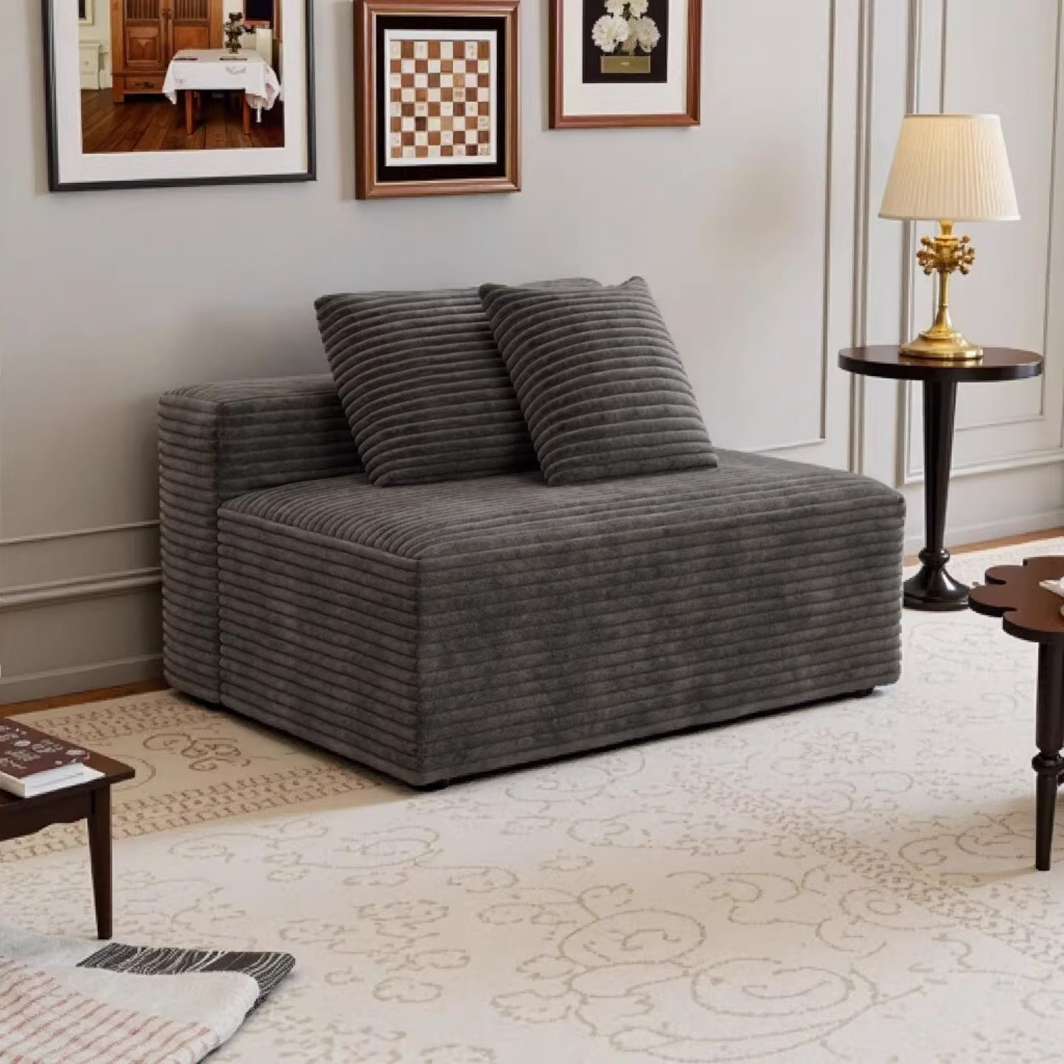 Small Space 2-Seater Corduroy Couch No Assembly High-Density Foam Floor Sofa