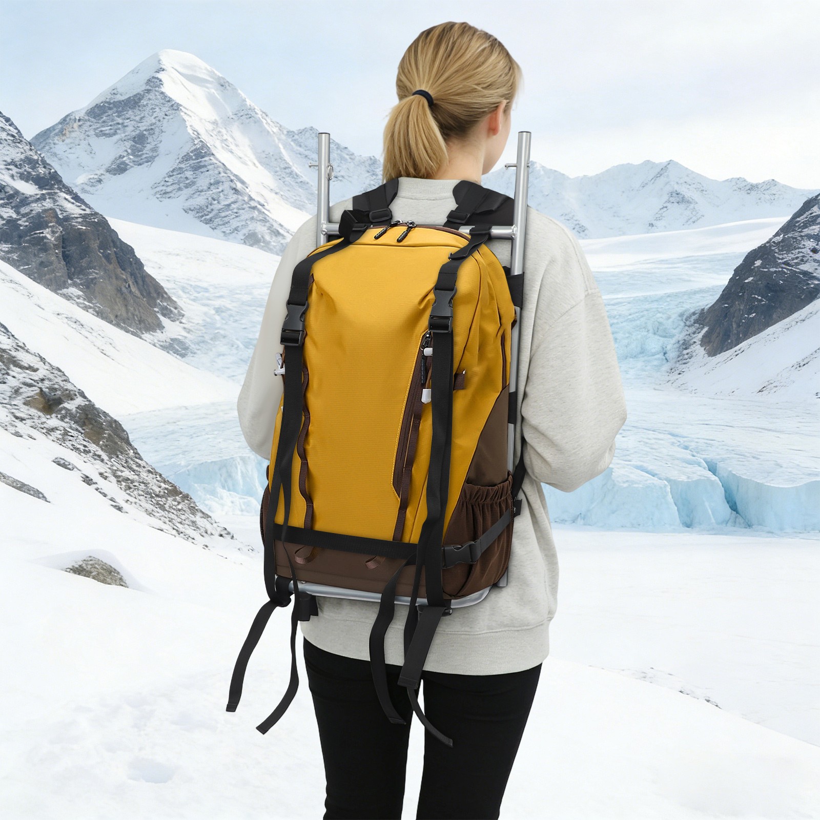 Heavy Carrier Backpack Frame 68cm Foldable Bag Frame Carry w/ Adjustable Straps