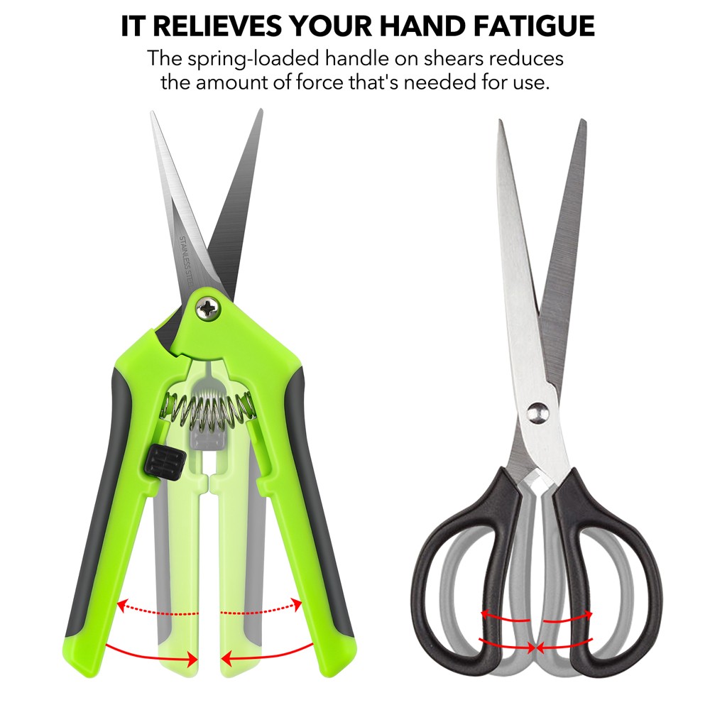 Green Ergonomic Spring Action Scissors Craft Shears with Stainless Steel Blades