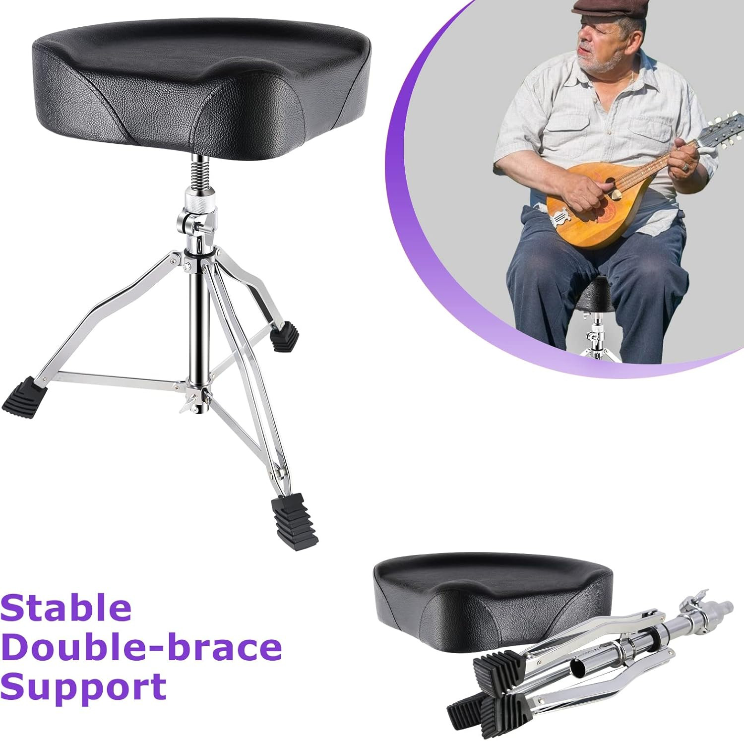 EASTROCK Drum Throne Adjustable Height, Drum Stools Rotatable Padded Motorcycle