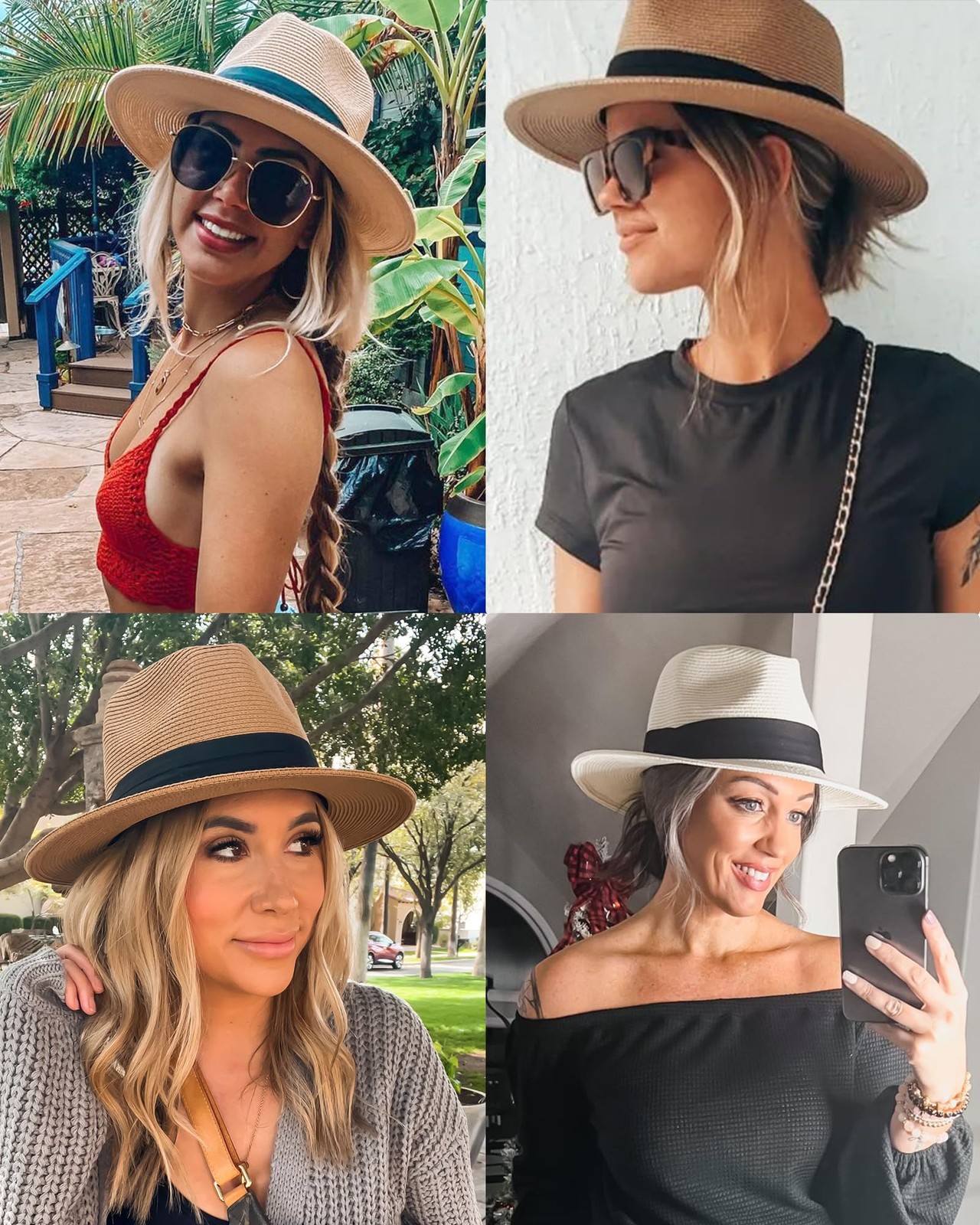 Womens Mens Wide Brim Straw Panama Hat Fedora Summer Beach Sun Hats UPF Straw...