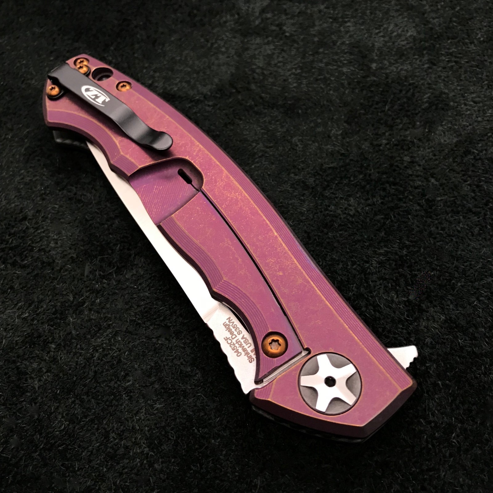 Zero Tolerance ZT 0452CF Plain Edge Folder BWL Purple Ano custom zt452cf