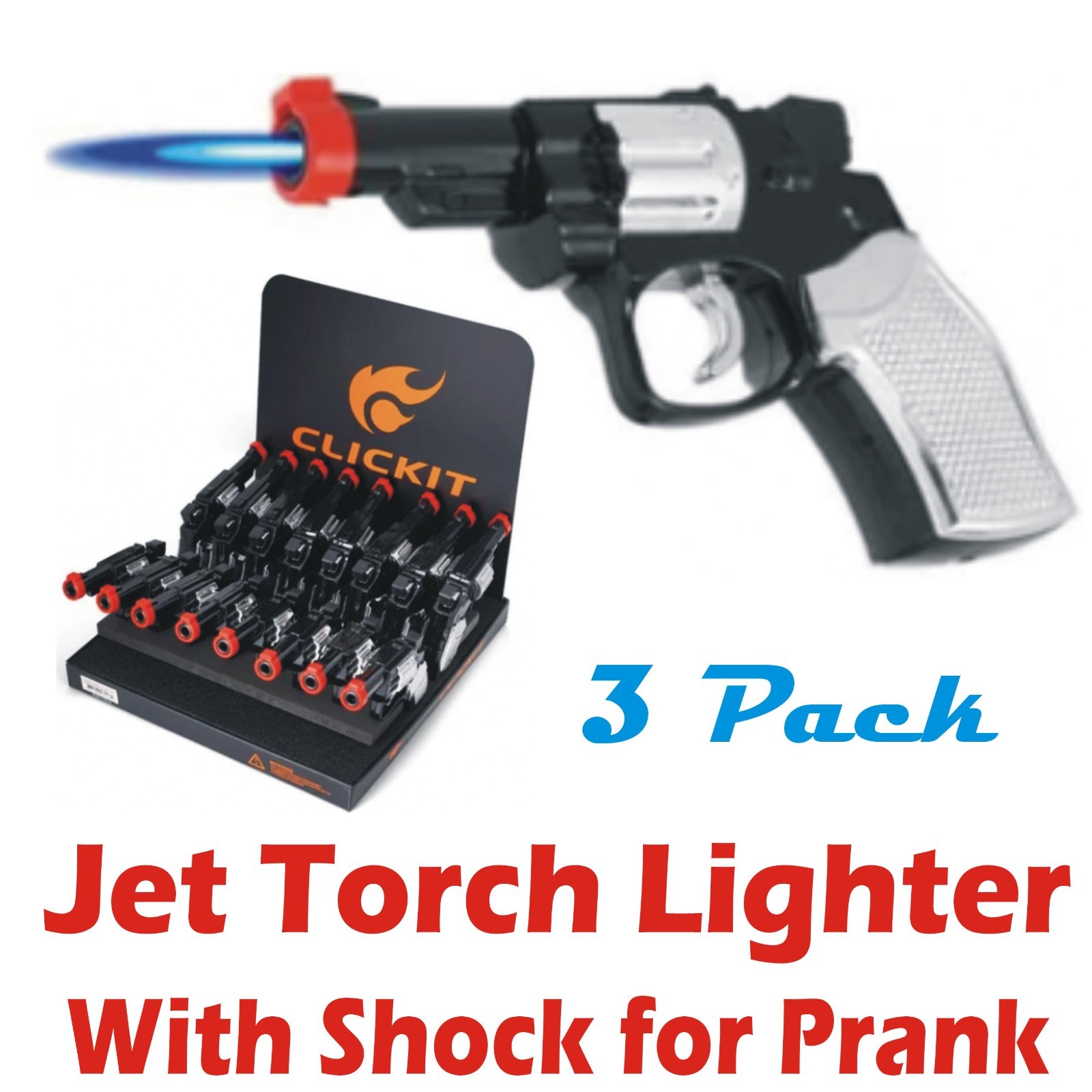 Pistol Shaped Shocking Gun Lighter Butane Torch Lighter , Windproof, Refillable