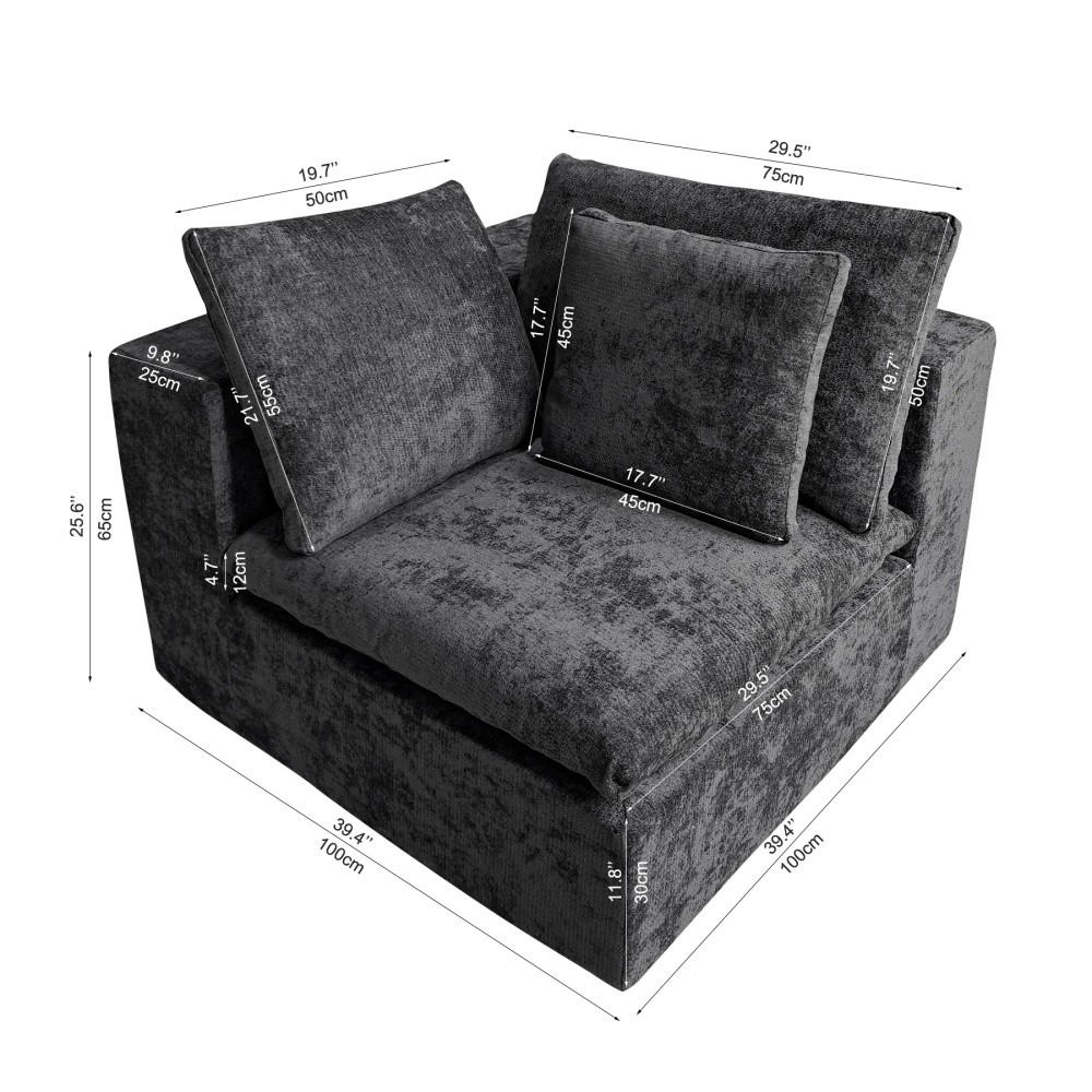 Modular Grey Corduroy Sectional Sofa w/ Chaise Lounge, No Assembly