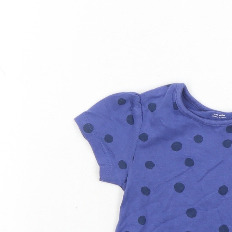 Marks and Spencer Girls Blue Polka Dot 100% Cotton Basic T-Shirt Size 9-12 Month