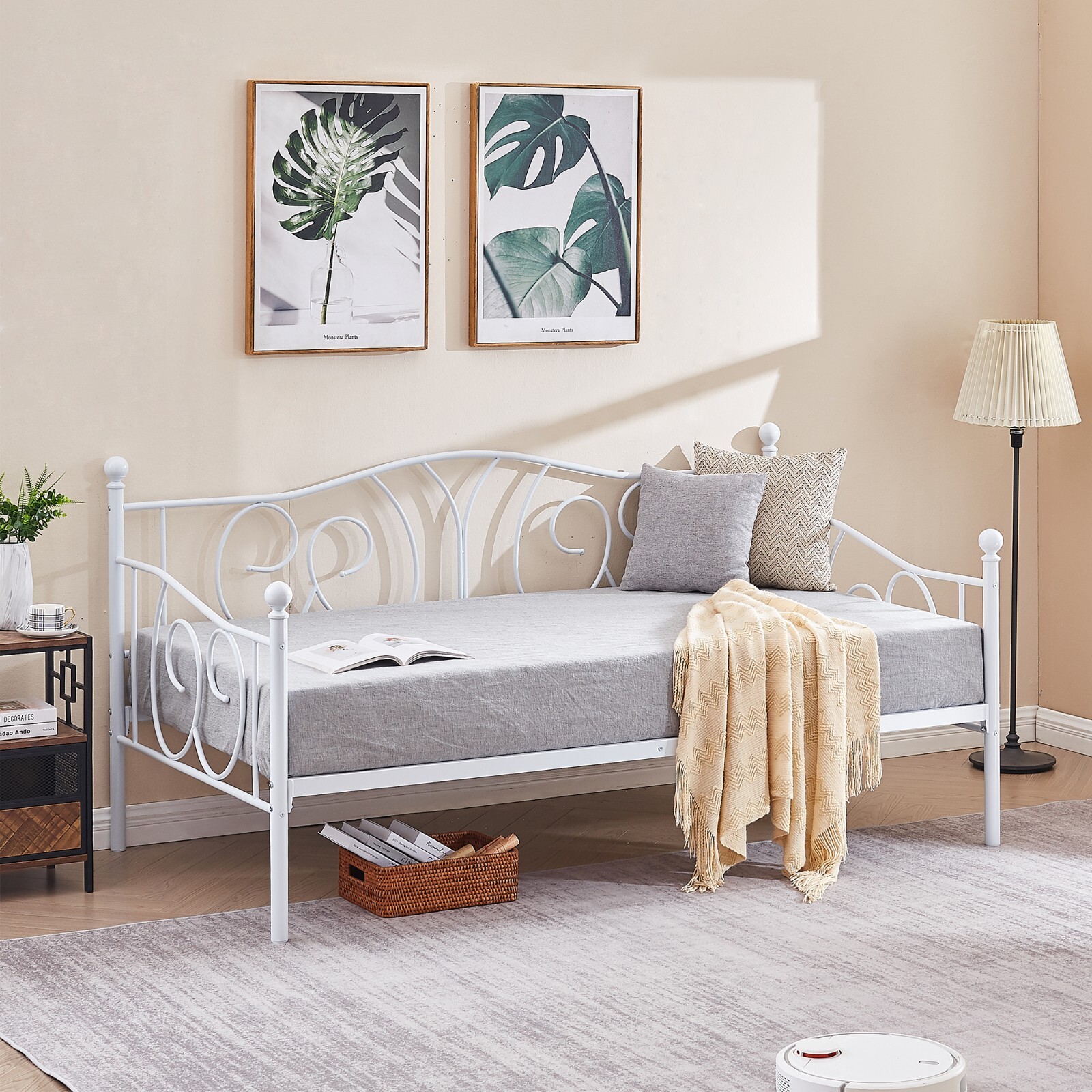 VECELO Twin Size Metal Daybed with Headboard Metal Slats Support for Living Room