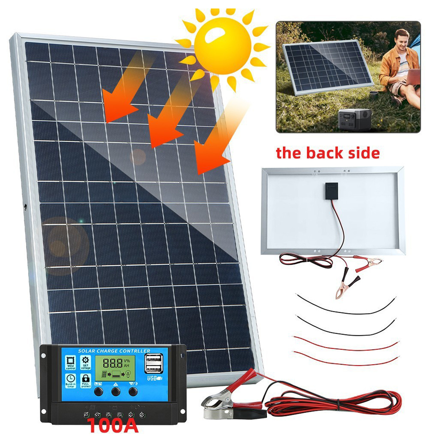 Trickle 30W Solar Panel 12V Charger Battery Charger Kit Maintainer Boat Car RV
