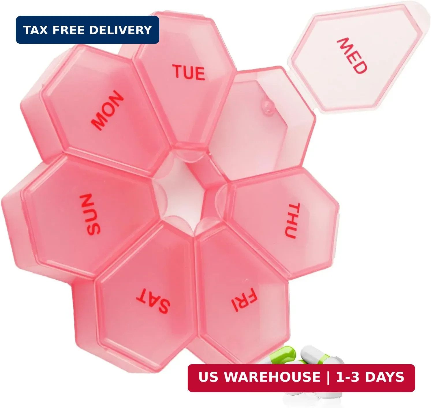 7-Day Weekly Pill Organizer and Daily Vitamin Case - Pill Box for Medication Man