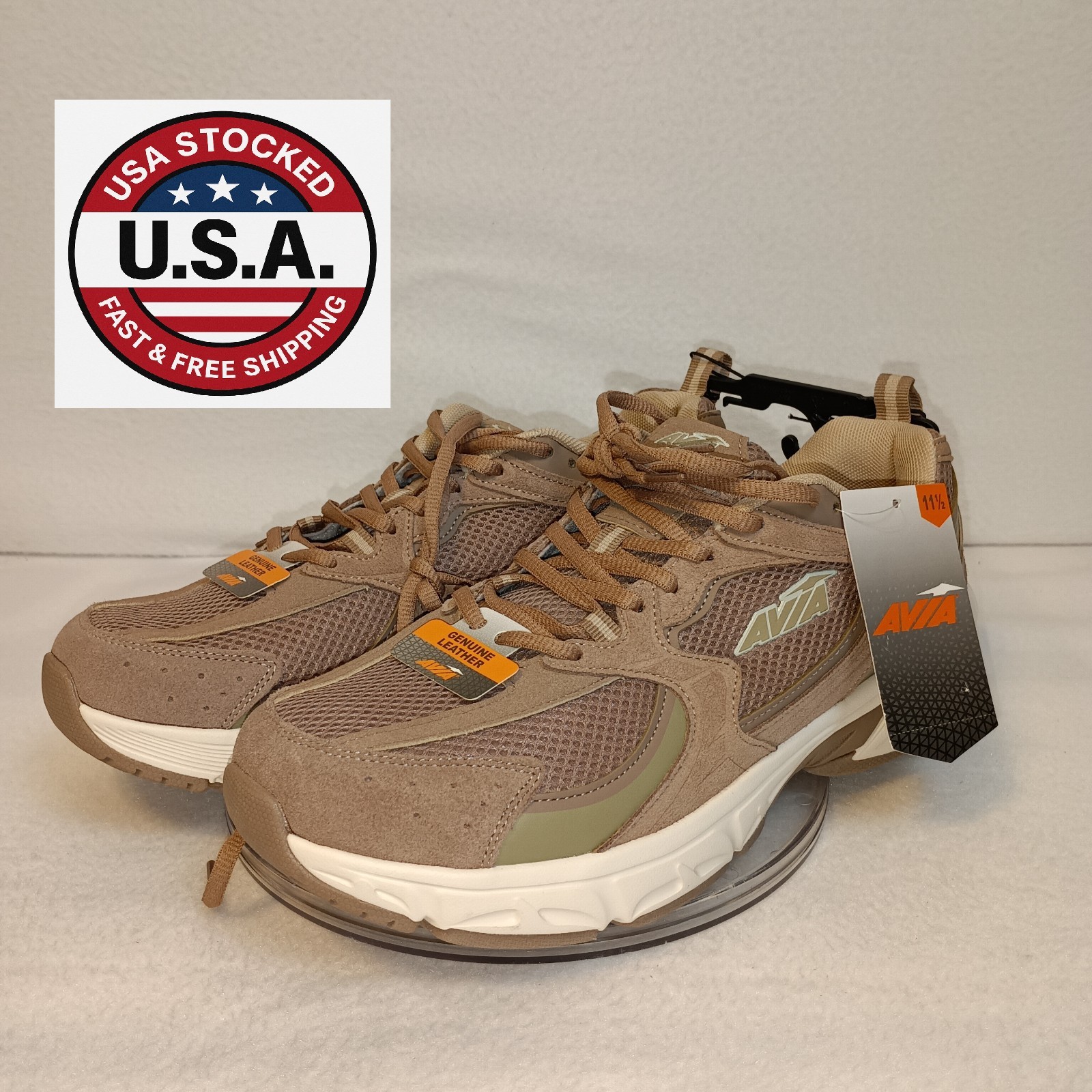 Men’s Sz 9.5 & 11.5 Tan Brown Walking Sneakers Mesh Comfort Shoes NWT Avia