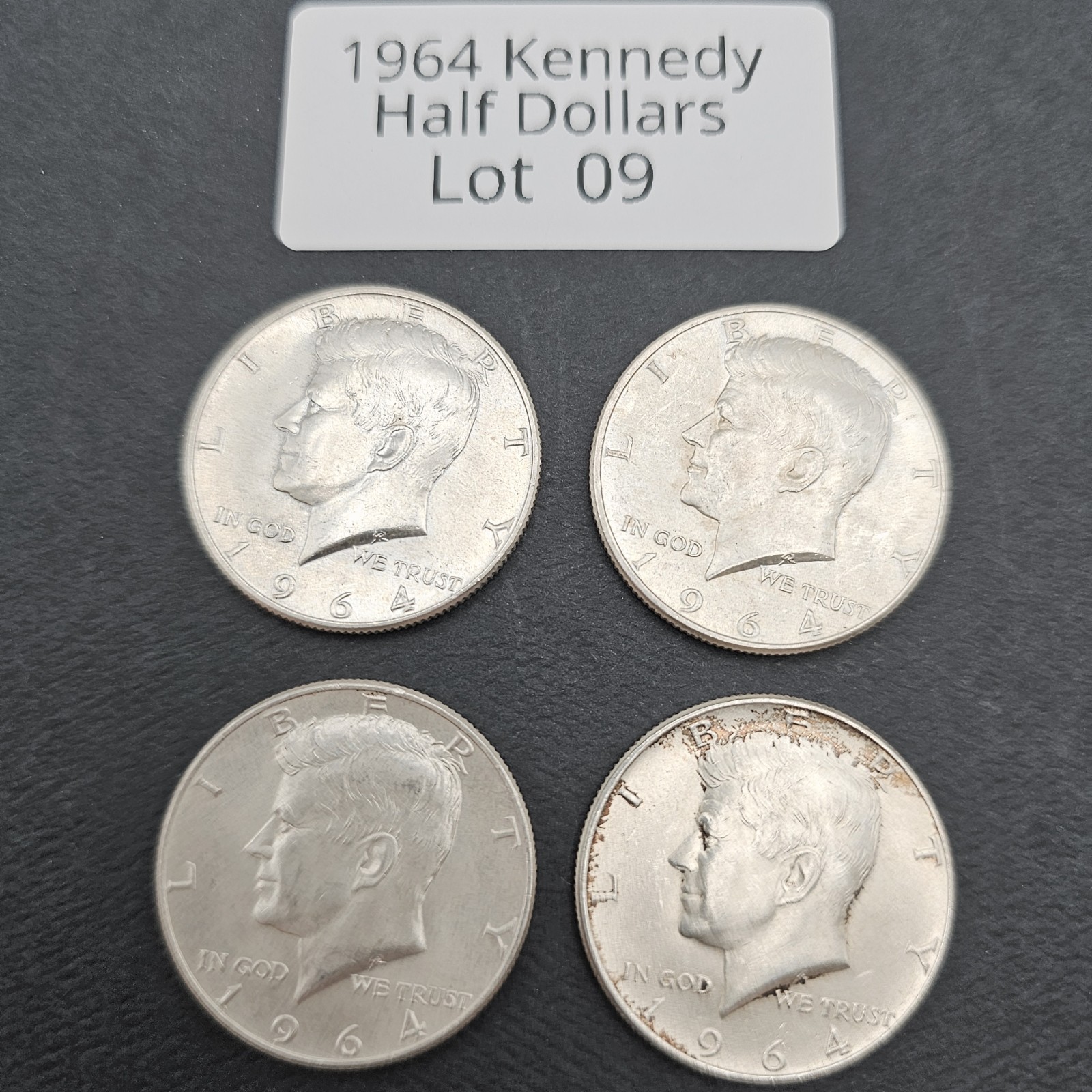 1964 Kennedy Half Dollars Philadelphia 90% Silver - Lot of 4 Coins - Lot #9 of 9