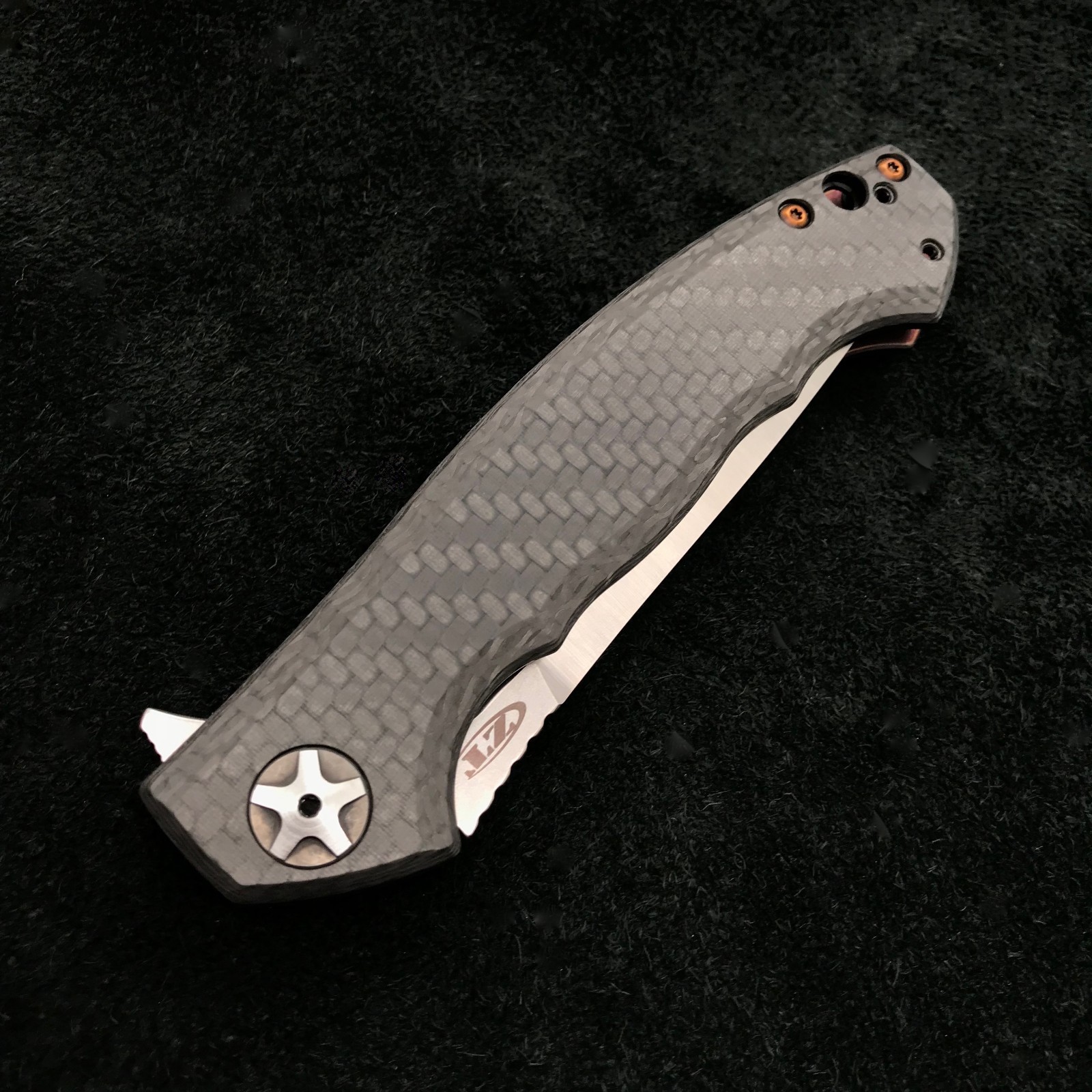 Zero Tolerance ZT 0452CF Plain Edge Folder BWL Purple Ano custom zt452cf