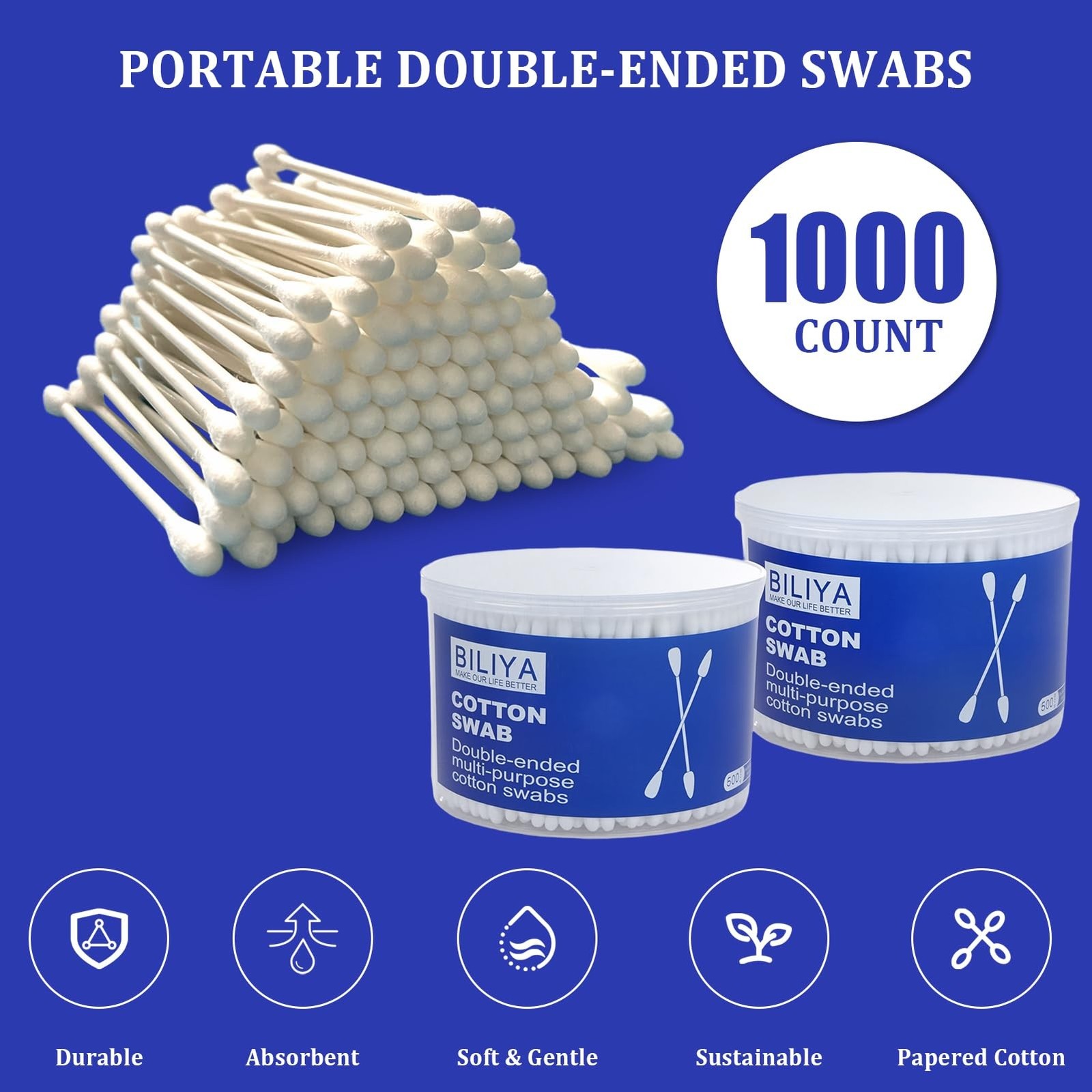 1000 Count Dual Tip Cotton Swabs with Pointed and Rounded Ends Biodegradable ...