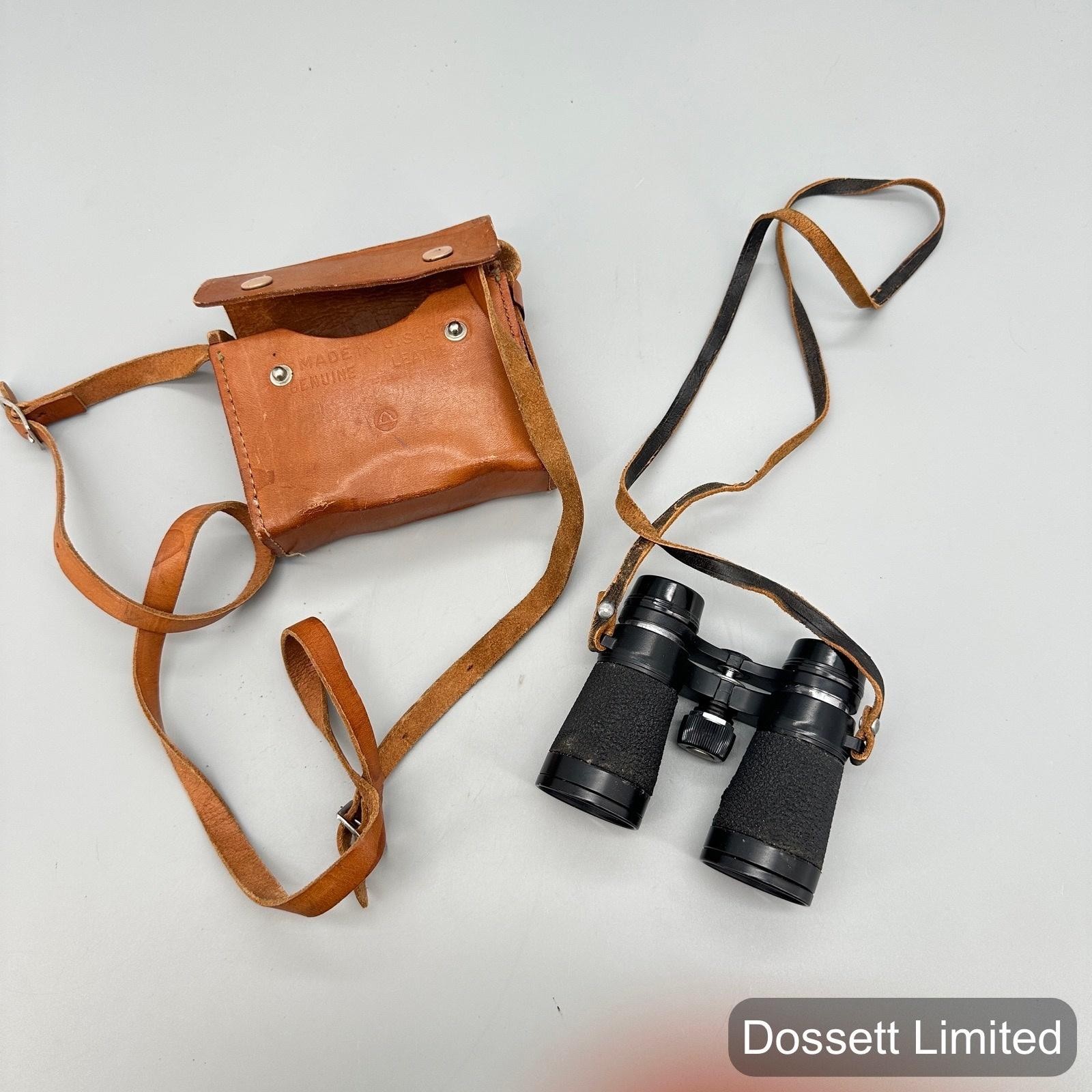 Vintage Airguide 60A 4x32 Binoculars Black Mid-Size Made USA W Leather Case
