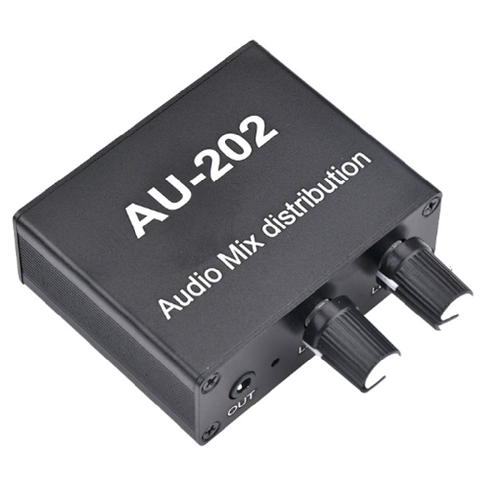 AU-202 2 Input 2 Output Stereo Mixer Audio Distributor for Headphone8681
