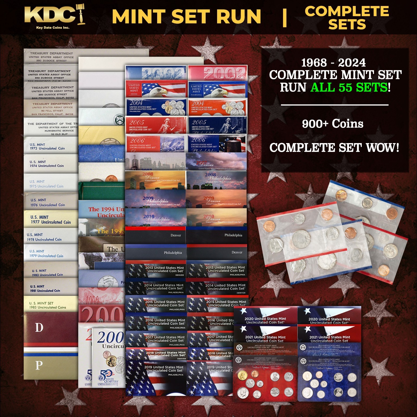 COMPLETE MINT SET RUN ALL 55 SETS! 1968-2024 920+ Coins COMPLETE SET W/ OGP WOW!