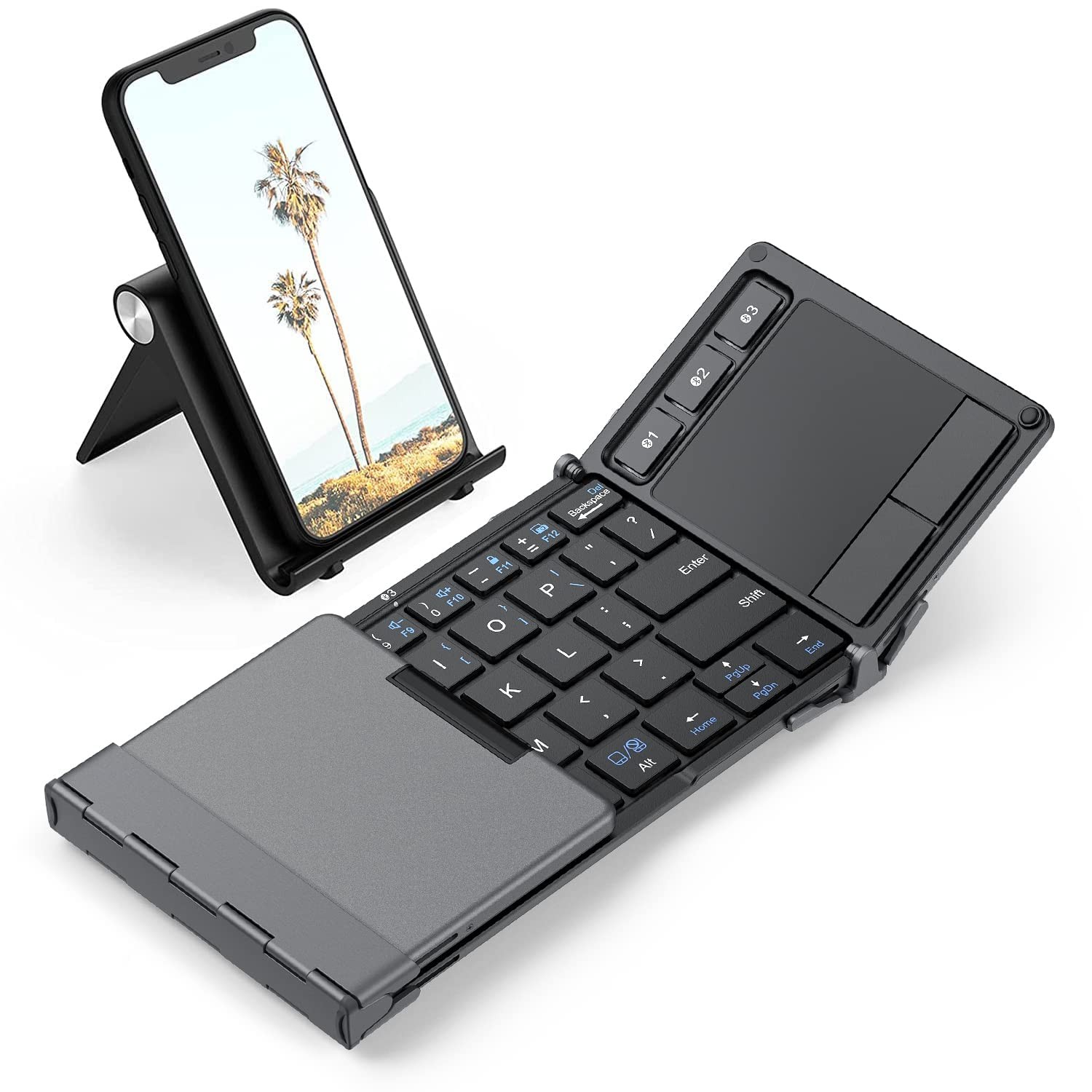 Foldable Keyboard with Touchpad, BK08 Portable Tri-Folding Bluetooth Keyboard