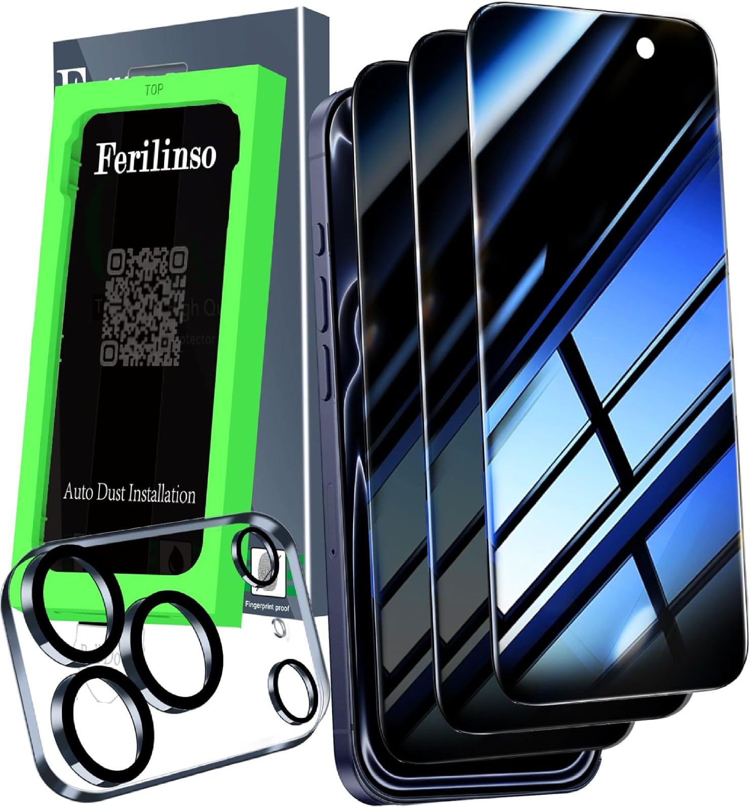 Ferilinso Auto-Dust-Install 3 Pack Privacy Screen Protector for iPhone 17 Pro Ma