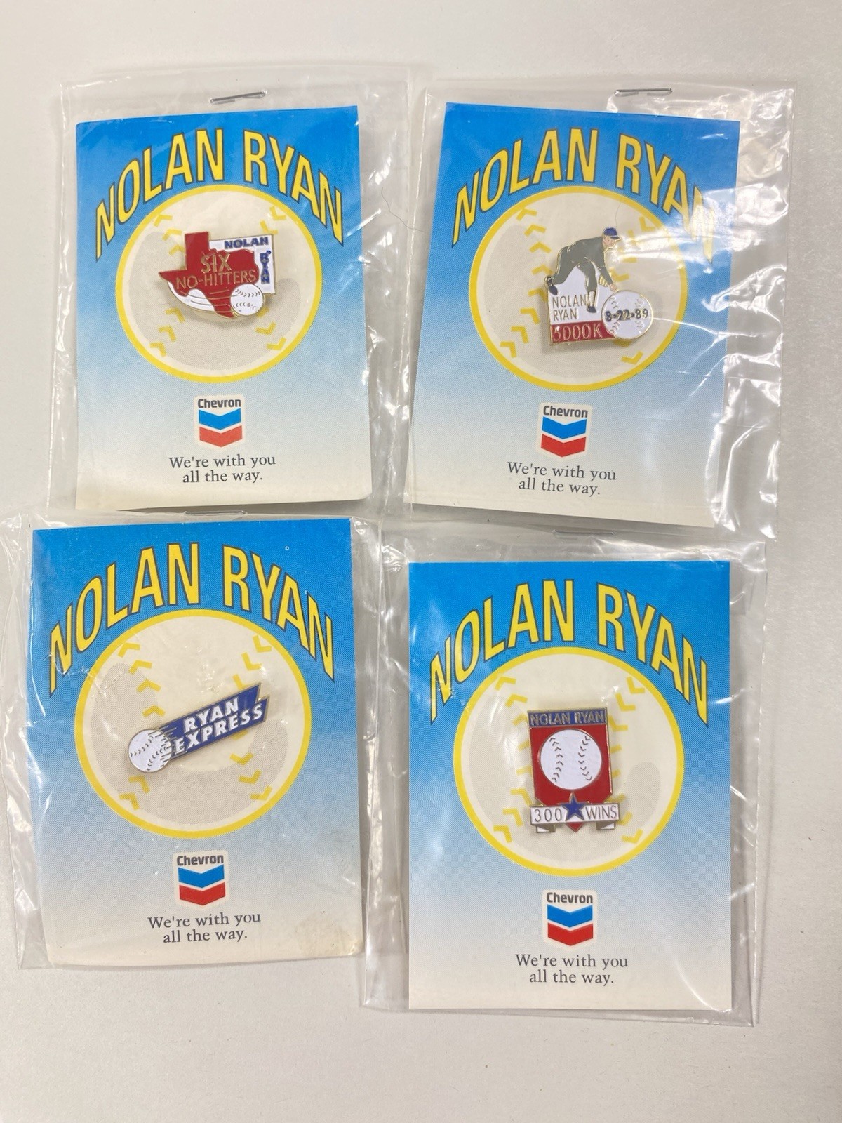 Nolan Ryan Chevron Promotional Collector Pins (New & Sealed) Complete set of 4