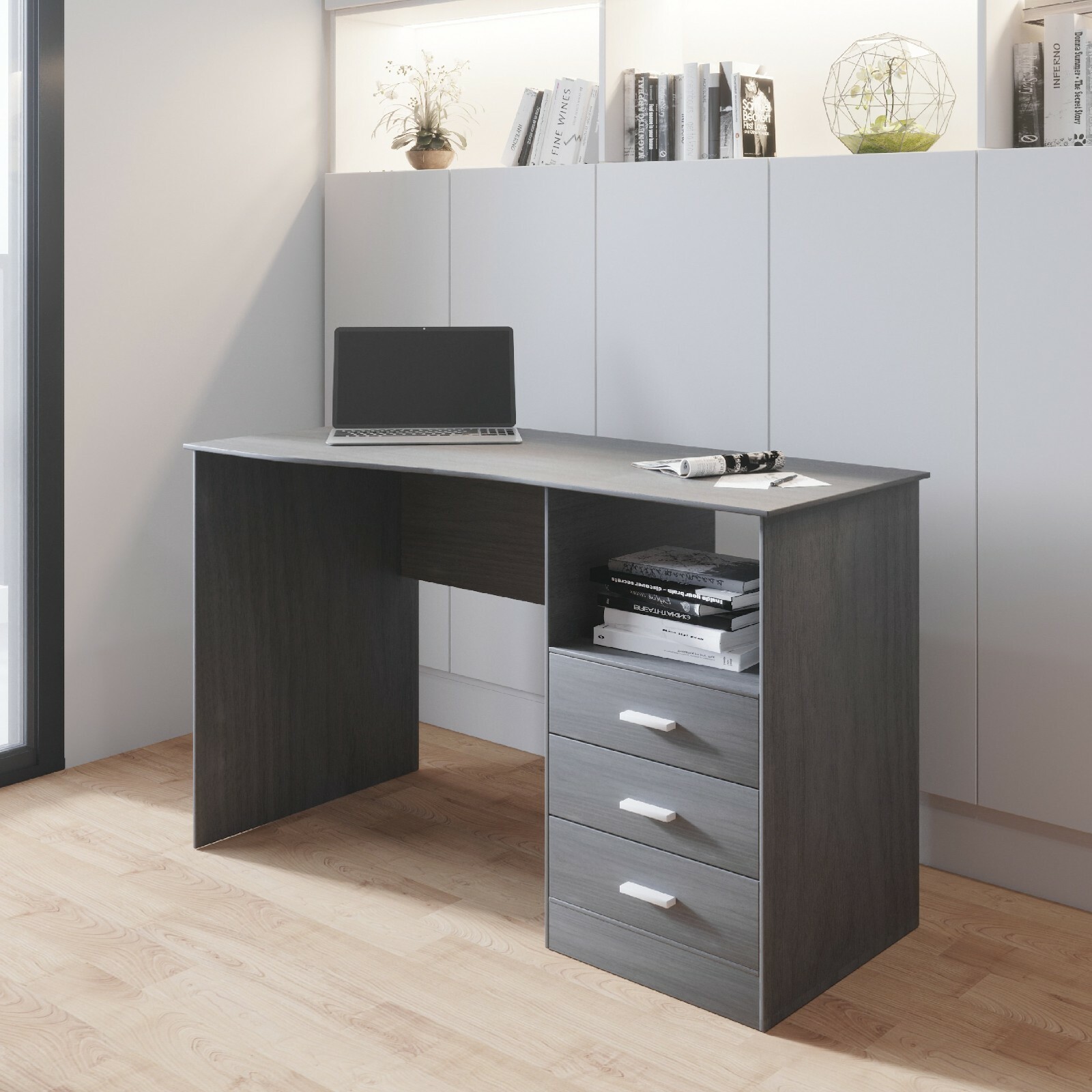 Techni Mobili Classic Computer Desk Workstation with Multiple Drawers and Shelf