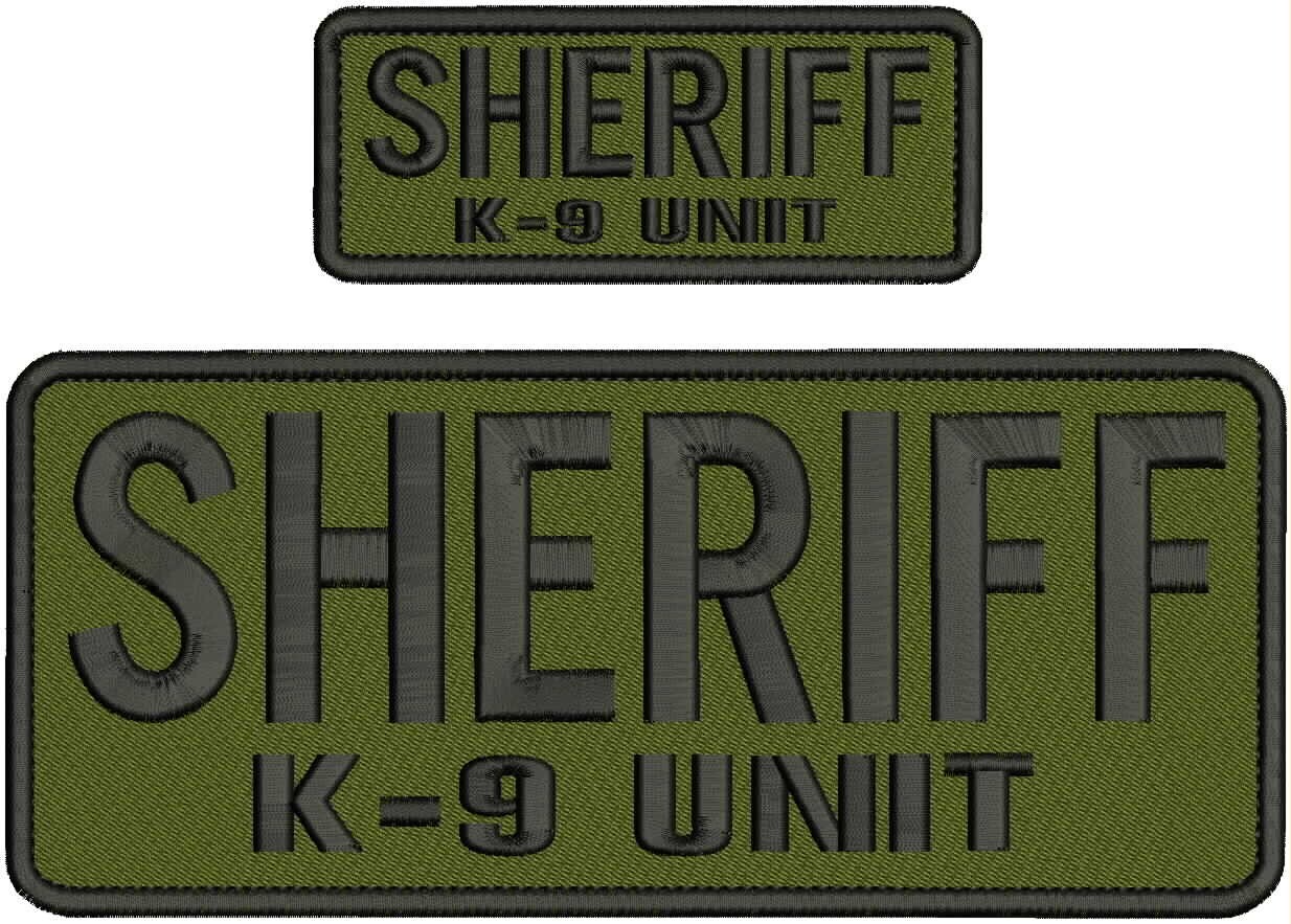SHERIFF K -9 UNIT embroidery patch 4X10 AND 2x5 hook on back  ON BLACK