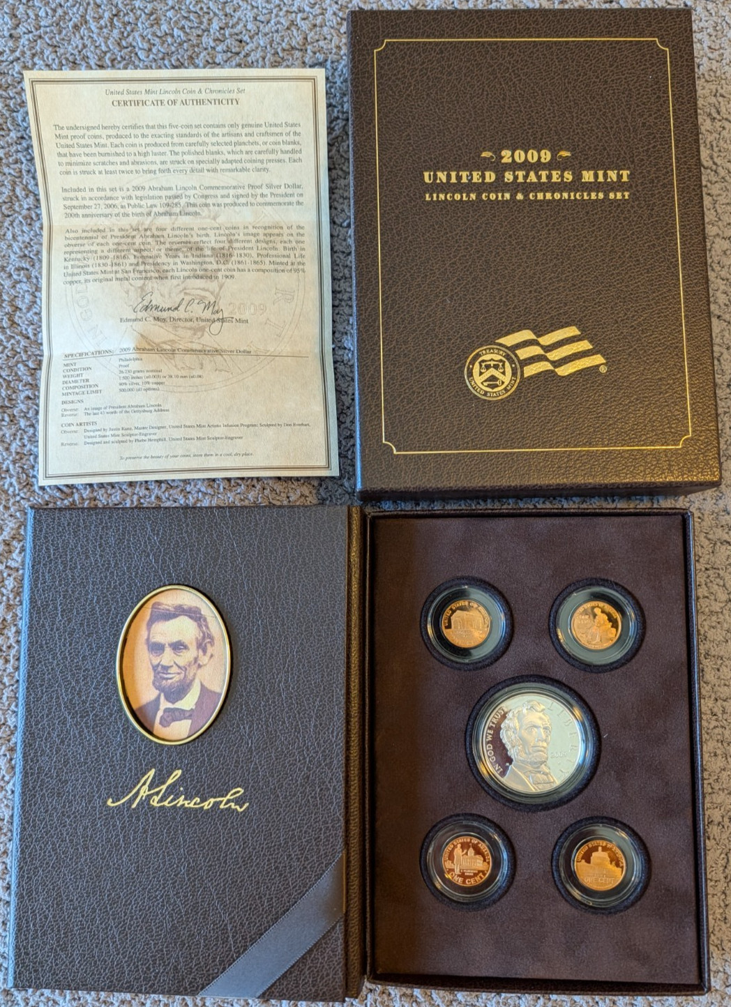 2009 United States Mint Lincoln Coin & Chronicles Set OGP w/COA - 5 Coins