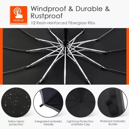 Bodyguard Inverted Umbrella Large Windproof Umbrellas for Rain Sun Travel Umb...