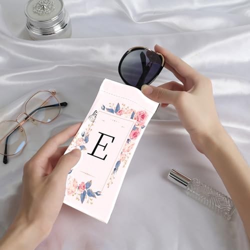 2Pcs Initial Letter Sunglass Eyeglass Glasses Case Soft PU Leather Letter E