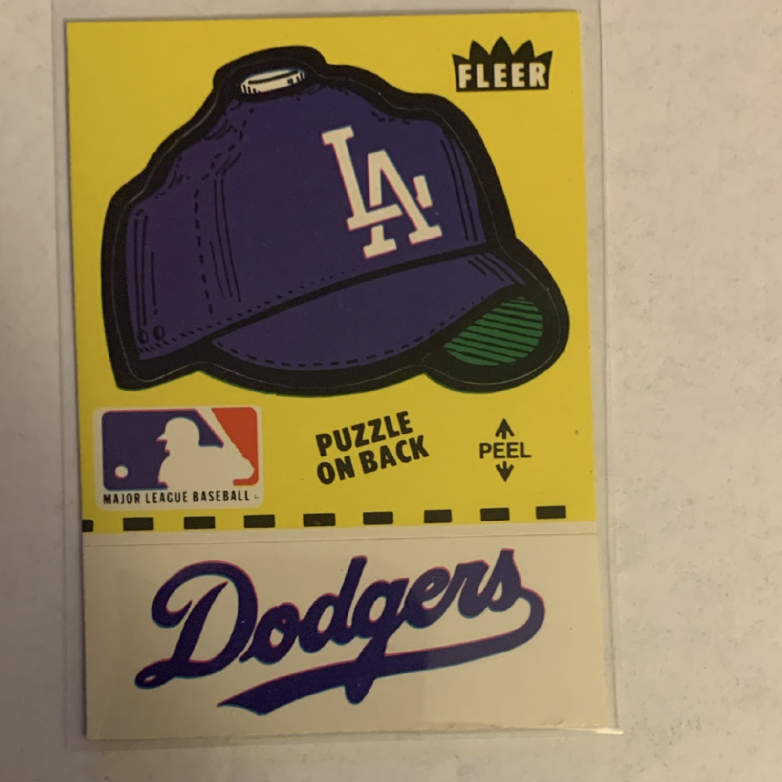 1982 Fleer Los Angeles Dodgers Team Hat Sticker Puzzle on Back