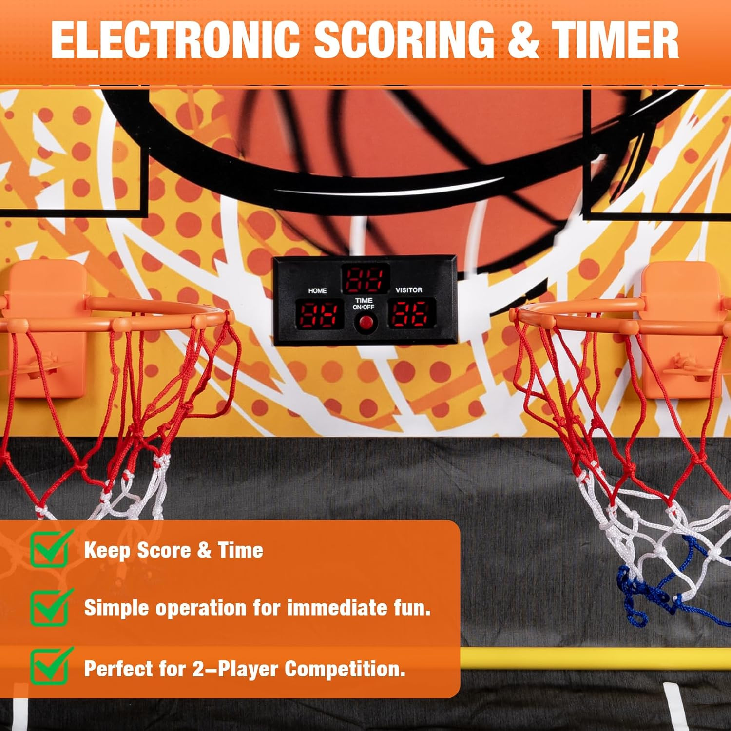 Dual Shot Basketball Arcade Machine for Home with Adjustable on Front & Back - I
