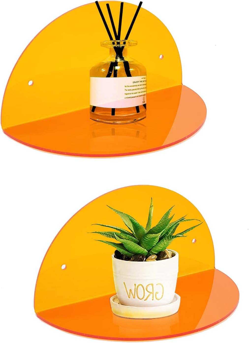 2-Pack Small Acrylic Shelves Room Decor Floating Shelves, Orange | Display Shelv