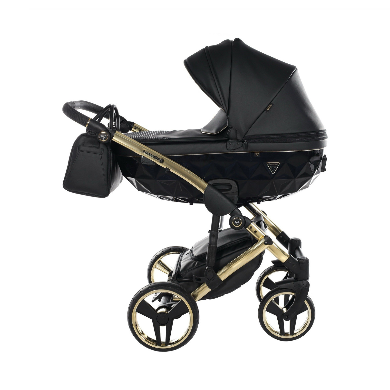 Junama Black/Gold Single Stroller Travel System Reversible Bassinet Adjustable