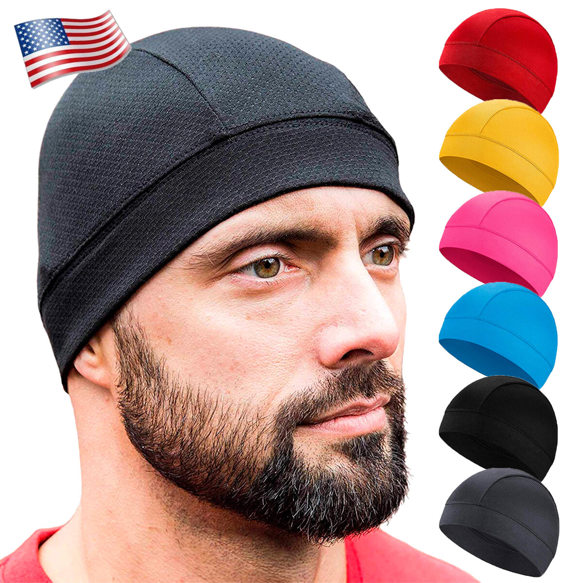 Sweat Wicking Cooling Bald Dome Skull Cap Motorcycle Helmet Liner Beanie Hat US