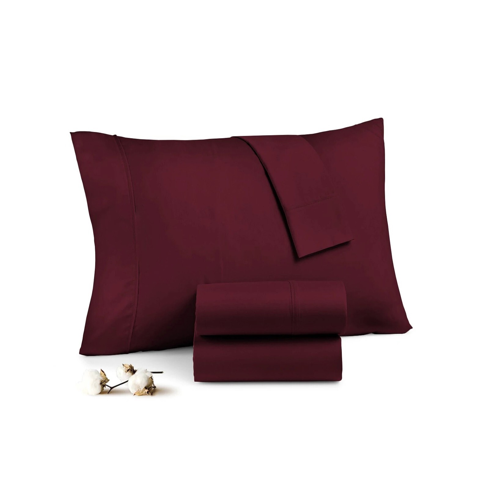 4 PCs Pillow Case Set 800 TC 100% Cotton Wine Solid Queen Size