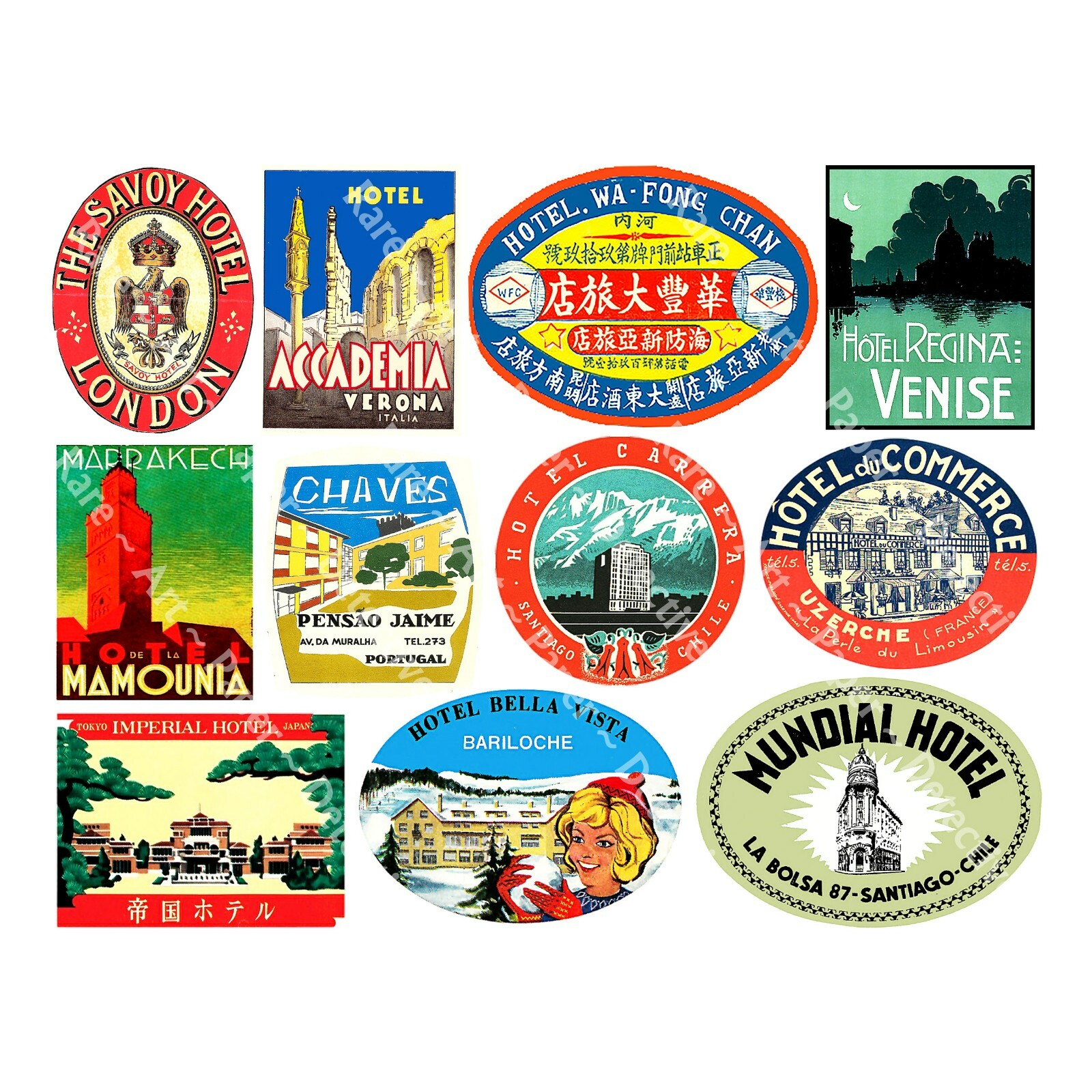 Luggage Stickers, 1 Sheet, Suitcase Decal Label REPRODUCTIONS, Travel Journals
