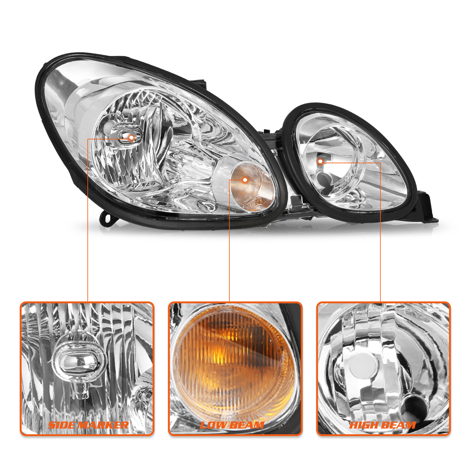 Headlight For 1998-2005 Lexus GS300 GS400 GS430 Projector Halogen Chrome pair