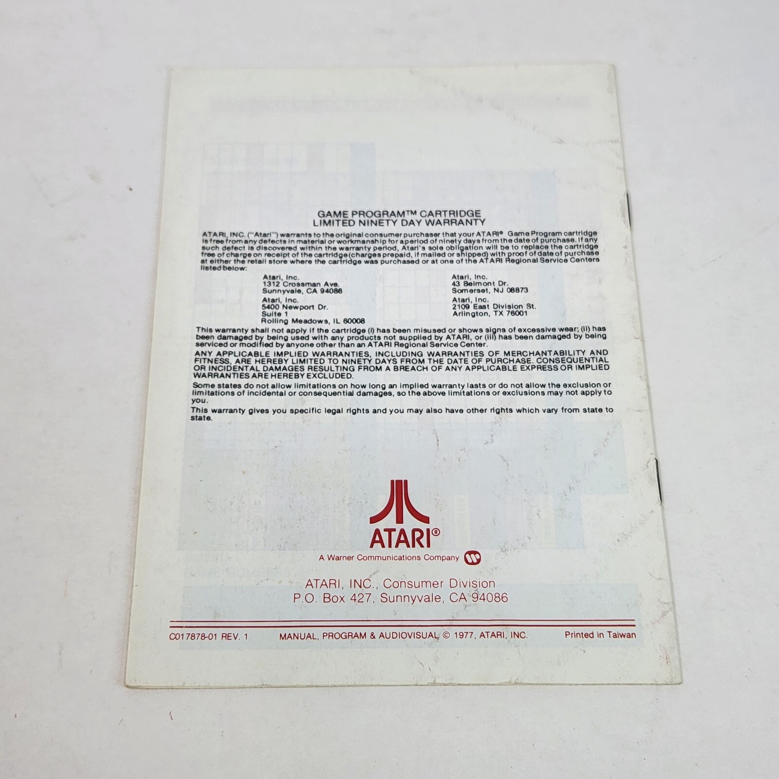 VINTAGE 1977 COMBAT ATARI 2600 VIDEO GAME REPLACEMENT INSTRUCTIONS ONLY