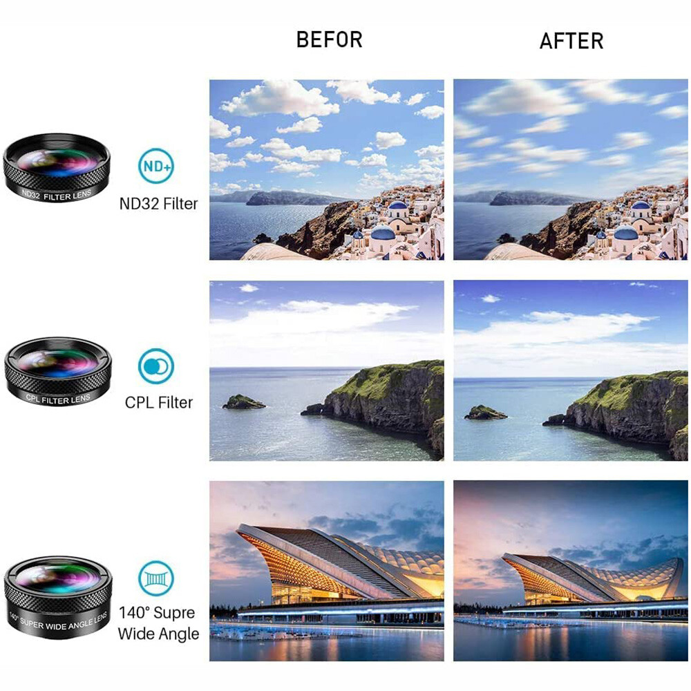 11-In-1 Cell Phone Camera Lens Kit Macro Wide Angle CPL Lens For iPhone Android