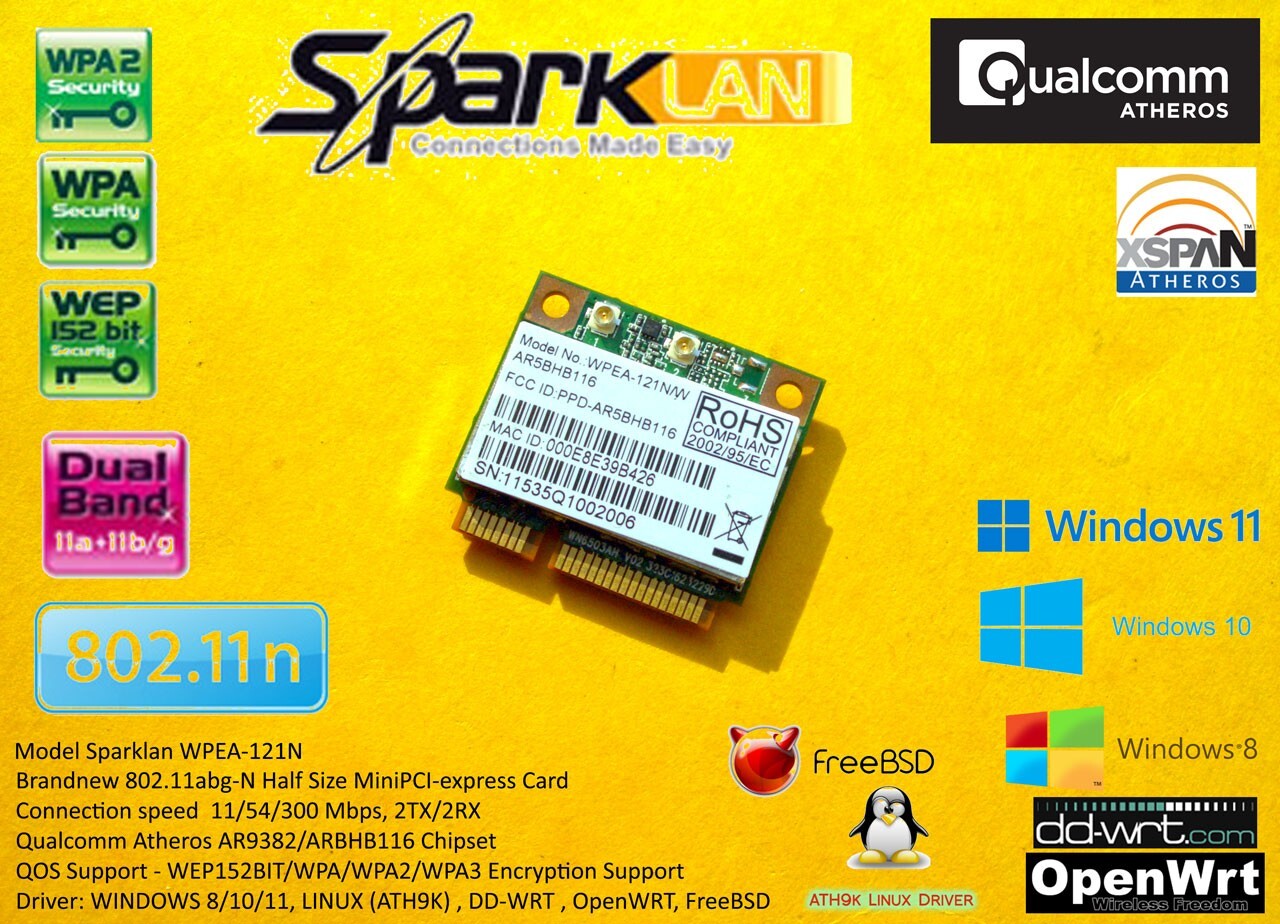 Sparklan WPEA-121N 802.11N minipci-express Atheros AR5BHB116 AR9382 Dual Band