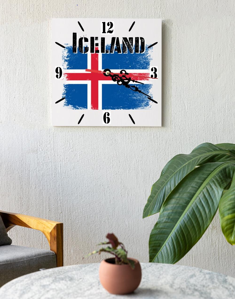 Iceland Flag Wall clock patriots CERAMIC Tile Watch Support Décor