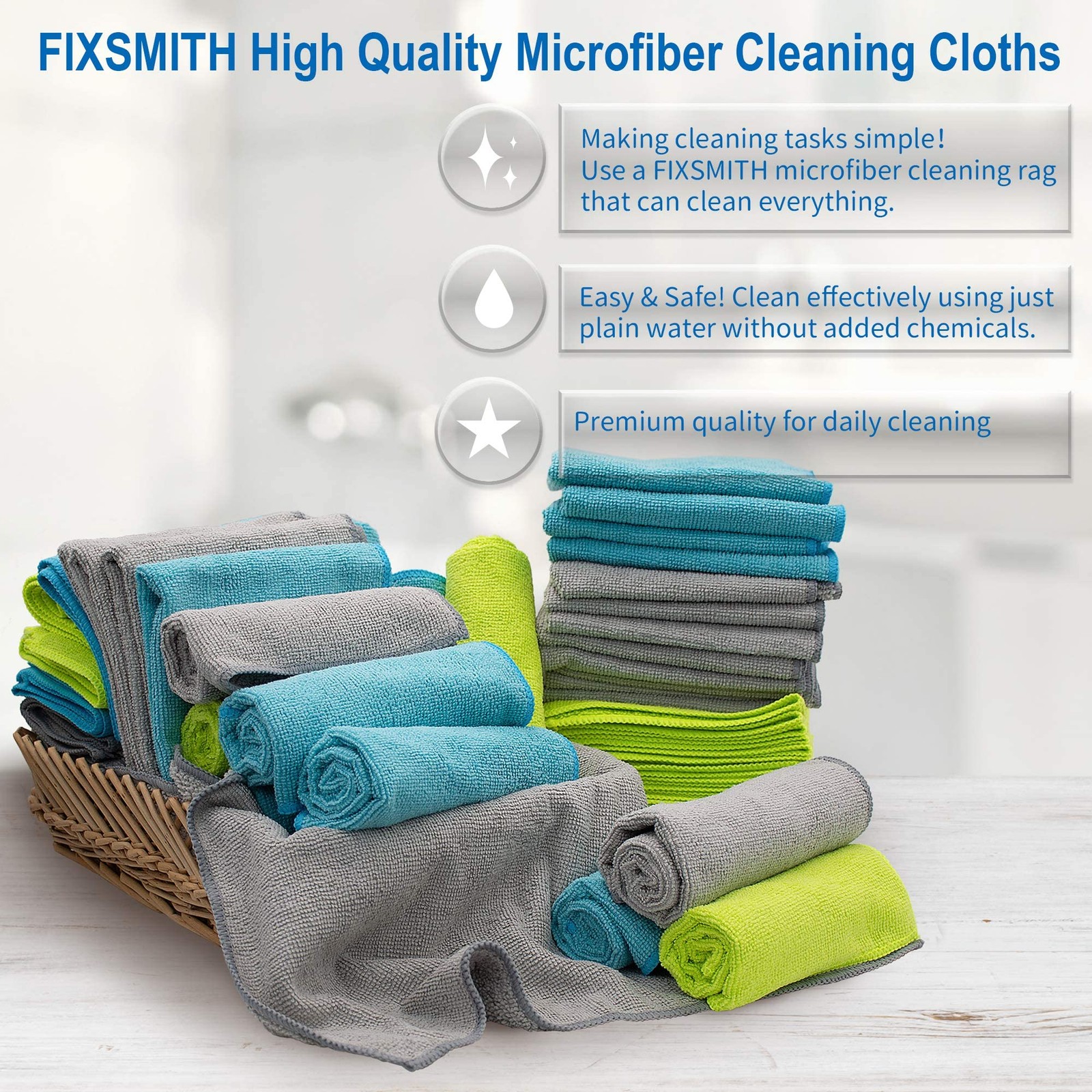 FIXSMITH Microfiber Cleaning Cloth-Pack of 50, Multi-Functional Towels, Size: